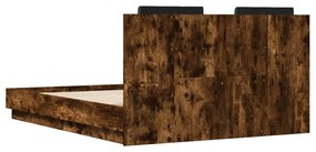 Estrutura cama c/ cabeceira/luzes LED 120x190cm carvalho fumado