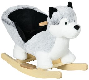 Baloiço com Forma de Cão Husky para Crianças com Sons Cinto de Segurança e Apoio para os Pés 60x33x50 cm Branco e Cinza