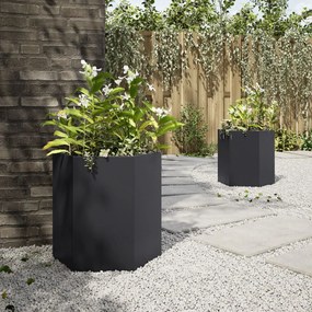 Vaso/floreira de jardim 2 pcs hexagonal 46x40x45 cm aço preto