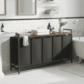 Cesto para roupa suja 143,5 x 33 x 72 cm com prateleira em tecido Oxford preto-castanho