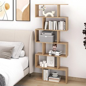Estante de livros de 6 níveis em forma de S 80 x 23 x 191 cm para escritório ou sala de estar Natural
