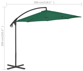 Guarda-sol cantilever com poste de aço 300 cm verde