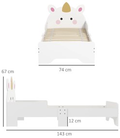 Cama para Crianças de 3-6 Anos 143x74x67 cm Cama Infantil de Madeira em Forma de Unicornio Branco