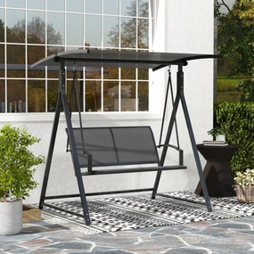 Baloiço de Jardim de 2 Lugares com Toldo Ajustável 90° Proteção UV 30+ e Estrutura Triangular 160x112x162 cm Cinzento Escuro