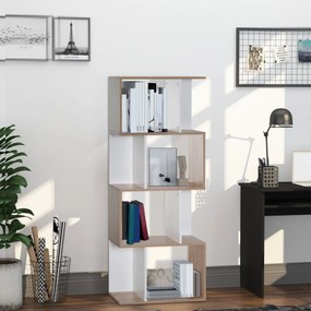 Estante de 4 níveis, móvel de arrumação em forma de S com prateleiras, estante para sala de estar, quarto ou escritório, 60 x 24 x 148 cm, madeira nat