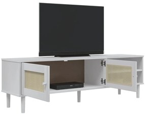 Móvel de TV SENJA aspeto vime 158x40x49 cm pinho maciço branco