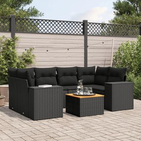 7 pcs conjunto de sofás p/ jardim c/ almofadões vime PE preto
