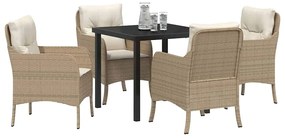 Conjunto de Jantar de Jardim de 5 Peças com Almofadas Bege Rattan Poli