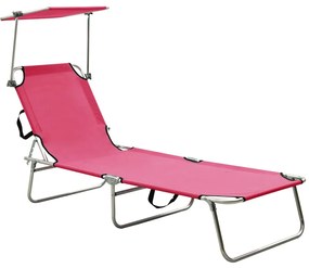 310327 vidaXL Espreguiçadeira dobrável com toldo aço rosa magento