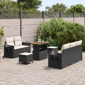 Conjunto de Sofá de Jardim com 8 Peças com Almofadas de Rattan Preto e