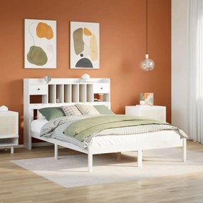 Cama com estante sem colchão 140x200 cm pinho maciço branco