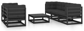 6 pcs conjunto longue de jardim c/ almofadões pinho maciço