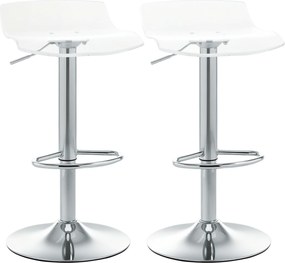 Conjunto de 2 bancos de bar com assento em acrílico e base em metal - giratórios a 360° - altura ajustável - transparentes