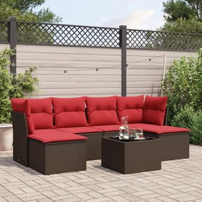 vidaXL 7 pcs conjunto de sofás jardim c/ almofadões vime PE castanho