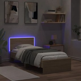 Estrutura cama c/ cabeceira/luzes LED 90x190 cm carvalho sonoma