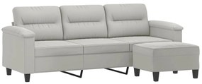 Sofá 3 lugares c/ apoio de pés 180 cm microfibra cinza-claro