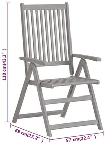 Cadeiras jardim reclináveis 2 pcs madeira acácia maciça cinza