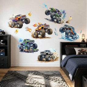 Autocolantes de parede para rapazes - Carros de ação Monster Truck