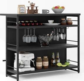Mesa de bar alta de cozinha 4 níveis com 3 Estantes Prateleiras para vinhos Ilha de cozinha 120 x 60 x 101 cm Preto
