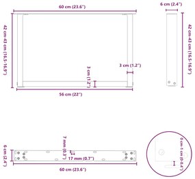 Pés para mesa de centro em formato de U, 2 peças, aço natural, 60x(42-