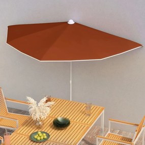 vidaXL Guarda-sol semicircular com mastro 180x90 cm terracota