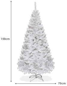 Árvore de Natal Artificial Branca de 150cm com Base Metálica Material PVC Decoração de Festa Branca