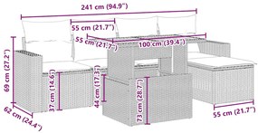 6 pcs conjunto de sofás p/ jardim com almofadões vime PE bege