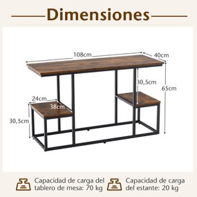 Mesa de consola, Mesa de sofá industrial com prateleiras de arrumação abertas Estante de 2 níveis Castanha