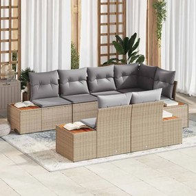 vidaXL Conjunto de Sofá de 7 Peças com Almofadas Bege Poly Rattan Acácia