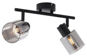 Candeeiro de Teto Moderno Preto com Vidro Fume Redondo 2 Luzes - Cilin