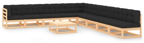 vidaXL 10 pcs conj. lounge jardim c/ almofadões antracite pinho maciço