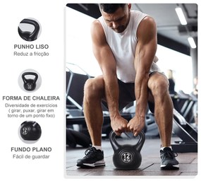 Peso Russo de 12 kg Kettlebell Preenchido de Areia com Punho Largo e Antiderrapante para Trenos em Casa e Ginásio 27x21x31 cm Preto