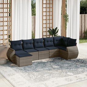 vidaXL 7 pcs conjunto sofás p/ jardim c/ almofadões vime PE cinzento