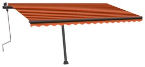 Toldo retrátil manual c/ luzes LED 400x350cm laranja e castanho