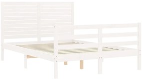 Estrutura de cama de casal c/ cabeceira madeira maciça branco