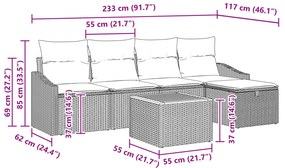 Conjunto de Sofá de Jardim com 6 Peças e Almofadas Cinza Rattan Poliet