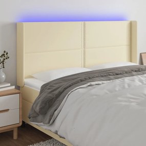 vidaXL Cabeceira cama c/ LED 203x16x118/128 cm couro artificial crème
