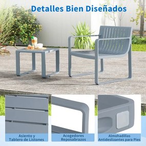 Conjunto de móveis de jardim de 2 peças Cadeira PP com mesa e cadeira de ripas Bistro para alpendre e jardim Cinzento
