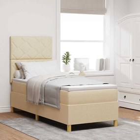 vidaXL Cama Box com Colchão Creme 80x200 cm Tecido