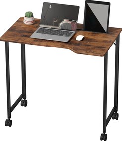 Secretária de Computador Dobrável, 80 x 52 x 75 cm, com Rodas, Castanho
