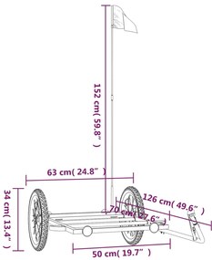 Reboque para bicicleta 126x63x34 cm ferro preto