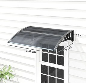 Marquise para Portas e Janelas 100x75x23 cm Marquise de Proteção contra Sol e Chuva com Cobertura de Policarbonato Preto