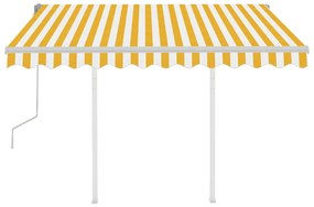 Toldo retrátil manual com postes 3,5x2,5 m amarelo e branco