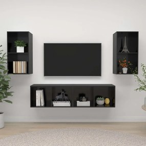 vidaXL Armários de parede TV 4 pcs derivados madeira preto brilhante
