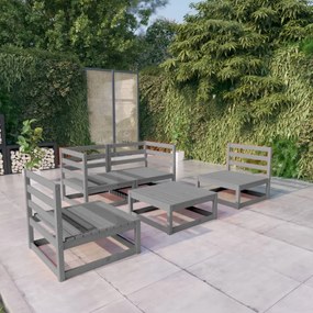 vidaXL 5 pcs conjunto lounge de jardim pinho maciço cinzento