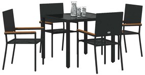 Conjunto de Jantar de Jardim vidaXL de 5 Peças Preto Rattan Polimérico