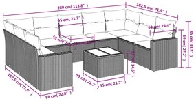 10 pcs conj. sofás jardim com almofadões vime PE cinzento-claro