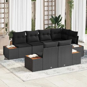 Conjunto de Sofá de Jardim vidaXL de 7 Peças com Almofadas Preto Rattan Polipropileno