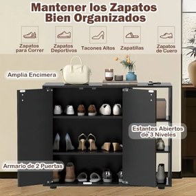 Sapateira com portas 80 x 31 x 64,5 cm sapatos de 3 níveis com prateleiras ajustáveis Preto