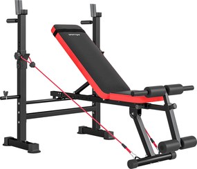 SPORTNOW Banco de Musculação Multifuncional Carga 300 kg Com Suporte para Barras e Encosto Ajustável 147x109x122 cm Preto | Aosom Portugal